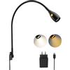 acegoo Lampada da lettura da parete, metallo luce da comodino libro dimmerabile 3000K/ambra, testa della lampada girevole, con interruttore flessibile collo d'oca nero (1 pack)