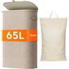 Lifewit Cesto Portabiancheria, Cesta Panni Sporchi con coperchio, Laundry Basket con Plastica Manici, Porta Biancheria Sporca per Bagno, Lavanderia, Camera da Letto, 65 L, Beige