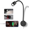 acegoo Lampada da lettura camper LED 12V dimmerabile 4000K e luce rossa, caricabatterie di tipo C 20W integrato, nero collo di cigno flessibile per barca cabina roulotte comodino (1PCS)