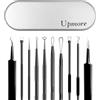 Upmore Set di 6 attrezzi professionali in acciaio inox, con contenitore - Dermatologicamente testato contro brufoli, punti neri e impurità nel naso e nel viso