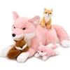 MorisMos Volpe Rossa, Peluche, sdraiata, 55cm Volpe Mamma con 3 Cuccioli, Animali Della Foresta,Grande Realistico Morbido Dolce Giocattolo di Peluche Regalo per Bambini Compleanno Natale Deco