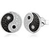 JewelryPalace Ying Yang Taichi Orecchini a Lobo Donna Argento 925 con Naturale Spinello Nero, Piercing Orecchini a Bottone Donna con Pietre Dure a Taglio Rotondo, Orecchini Argento Set Gioielli Donna