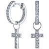 Bling Jewelry Tiny Cross Communion Kpop Huggie Dangle Cz Hoop Earrings Pave Cubic Zirconia Removable Interchangeable Charms 2 In 1 Earring Set Placcato Oro Argento