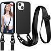 Jrkvniv Cordino Cover Compatible con iPhone 13/14 Case, Nero | Necklace Cover Corda Custodia Collana Case Anti Graffio Antiurto Cellulare Bumper Silicone Liquido Shell Tracolla
