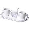 Omada Design Set 2 Tazzine Caffè in porcellana con Vassoio, Zuccheriera e Cucchiaino in acrilico trasparente, Made in Italy, Linea Crystal, Bianco