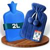 volila Borsa Acqua Calda 2L - Boule Acqua Calda Blu con Pon Pon per Alleviare il Dolore, Scaldamani e Scaldapiedi - Borsa dell'Acqua Calda di Lusso, Morbida e Lavabile per Impacchi Caldi e Freddi