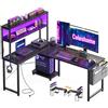 Coleshome Scrivania Gaming con LED e Prese, 135 × 100 cm Scrivania Gaming Angolare Reversibile con Scaffali Portaoggetti, Scrivania Angolare con Borsa Portaoggetti per Giocatori, Nero