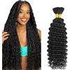 Lakaisa Deep Wave Bulk Human Braiding Hair for Boho Braids Tessitura Capelli Umani Naturali Total 100g 2 Bundles 30 30 Pollici Human Hair Extension Unprocessed No Weft Natural Black for Women