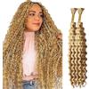 Lakaisa Deep Wave Bulk Human Braiding Hair for Boho Braids Tessitura Capelli Umani Naturali Total 100g 2 Bundles 32 32 Pollici Human Hair Extension Unprocessed No Weft P27/613 Highlight Blonde