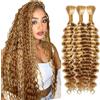 Tuheerst 30 30 30 Pollici Deep Wave Bulk hair for Braiding P27/613 Highlight Blonde capelli umani 3 Bundles/Pack No Weft Premium Braiding Hair Extensions for Boho Braids With Minimal Tangle