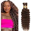 Lakaisa Deep Wave Bulk Human Braiding Hair for Boho Braids Tessitura Capelli Umani Naturali Total 100g 2 Bundles 34 34 Pollici Human Hair Extension Unprocessed No Weft #4 Chocolate Brown for Women