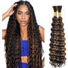 Lakaisa Deep Wave Bulk Human Braiding Hair for Boho Braids Tessitura Capelli Umani Naturali Total 100g 2 Bundles 32 32 Pollici Human Hair Extension Unprocessed No Weft P430 Highlight Brown for Women