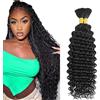 Lakaisa Deep Wave Bulk Human Braiding Hair for Boho Braids Tessitura Capelli Umani Naturali Total 100g 2 Bundles 34 34 Pollici Human Hair Extension Unprocessed No Weft Natural Black for Women