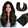hotbanana Extension con clip in capelli veri, dal marrone scuro al marrone castagno, invisibili, extension in capelli veri, 30 cm, 80 g, 7 pezzi
