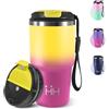 Motswedi Tazza Termica, 600 ml, Mug Termica, 304 Acciaio Inox, Tazza da Viaggio, con coperchio a prova di perdite, Coffee Mug-to-Go, Ideali per l'Uso Fuori Casa, Ufficio - Giallo&rosso rosa