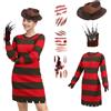 nezababy Costume da Freddy da donna verde e rosso a righe maglione cappello guanti adesivi film horror Halloween Nightmare Killer Cosplay outfit (Rosso, XL)