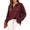 Jhsnjnr Camicia in seta da donna, elegante, a maniche lunghe con bottoni, scollo a V, per ufficio, oversize, in raso lucido, Nero , M