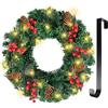Fohil 16 inch Ghirlanda Natalizia con 30LED Luci, Ghirlande di Natale con pigne, bacche rosse, Decorazioni Natalizie Ghirlanda per Porta, Camino, Parete, Finestra