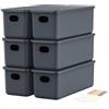 johgee 6 scatole di immagazzinaggio con coperchio, in plastica, con manici, scatole di immagazzinaggio, organizer con adesivi, per cucina, scaffale, armadio, bagno, grigio