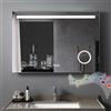 MEESALISA Specchio Bagno con Luce 80 x 60 cm, Specchio Bagno Led Bluetooth, Presa, Orologio, Dimmerabile, 3 Colori di Luce, Antiappannamento, Lente D'ingrandimento 3X, Grande Specchio da Parete