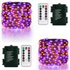 DBFAIRY Confezione da 2 luci per Halloween a batteria, 10 m, 100 LED, viola e arancione, luci decorative per Halloween, con telecomando, 8 modalità, impermeabili, filo nero, per camera da letto e