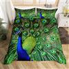 Loussiesd Set biancheria da letto king size pavone e biancheria da letto in lino verde con simpatici animali piuma di pavone con lacci con cerniera per adulti donne 1 copripiumino con 2 federe
