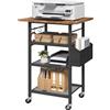 MAHANCRIS Mobiletto per Stampante a 4 Ripiani con Ruote, Supporto per Stampante in Stile Industriale con Tasca Laterale, Piano in Legno, 2 Ganci a S, per Ufficio e Casa, Marrone Vintage e Nero