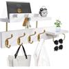 Lampaggio Appendiabiti da parete con ripiano, ganci appendiabiti in legno 4 in 1 con chiave e porta posta, mensola da ingresso da 43 cm con porta occhiali da sole e 4 ganci in metallo per vestiti,