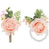 PATIKIL Set di Fiori da Polso e Boutonniere in Rosa, 2 Pezzi Fascia da Polso per Fiori da Sposa Bracciale Accessori per Uomo Donna Festa di Laurea Ballo di Fine Anno, Rosa Scuro