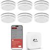 XINDUM Rilevatore di fumo con stazione base, rilevatore di incendio smart interconnesso da 10 anni conforme alla norma EN14604, LED senza sfarfallio, compatibile con l'app XINDUM, 6 unità