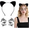 YUYWWAN Set di Cerchietto Diavolo Corna da Donna, Corna da Diavolo Rosse e Epietre Glitterate Adesivi Viso, Accessori Costume per Bambini e Adulti Cosplay Halloween Carnevale (Nero-C)