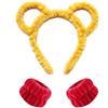 GWAWG Fascia per orecchie d'orso, set giallo fascia e polsini, cerchietto in morbido peluche con orecchie d'orso per bambini e adulti, accessori realistici per Natale, Halloween, festa 3 pezzi