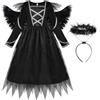 ReliBeauty Vestito da Angelo Nero per Bambine con Aureola e Ali,150