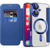 IMEIKONST Cover Magnetica per iPhone 16 con Scomparto per Carte, [Compatibile con MagSafe] [Blocco RFID] Custodia Portafoglio Trasparente Case per iPhone 16. Blu Scuro JDCX