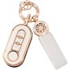 Koaudb Auto Cover Chiave per Fiat 500 Brava Ducato Fiorino Panda Scudo Qubo Grande Punto 3 Pulsanti con Portachiavi Cordino Morbido TPU Portachiavi Custodia Protezione Completa Bianco con Oro (C-Fia)