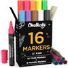 Chalkola - Pennarelli a gesso liquido e colori metallizzati, confezione da 16 pennarelli a gesso per lavagne, lavagne, finestre, vetro, bistrot | inchiostro cancellabile reversibile da 6 mm