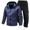 Caxndycing Tuta da sci da uomo, set da 2 pezzi, tuta da neve, da uomo, per attività all'aperto, antivento, con cappuccio, traspirante, softshell e pantaloni da neve, Blu mare, L