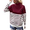 Generic Maglione da donna a collo alto a maniche lunghe a righe a blocchi di colore maglioni lavorati a maglia da donna casual comodo pullover autunno inverno maglieria di base elegante tunica da lavoro