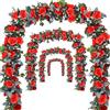 Bacucine Ghirlanda di fiori con rose rampicanti artificiali da 7,1 m, con foglie verdi, rampicanti da appendere, per matrimoni, feste, giardino, casa, decorazione da parete (rosso)