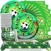 Huaxintoys Calcio Feste Stoviglie Kit, Calcio Tema Festa Compleanno Includere Piatto di Dim Sum, Bicchieri di Carta, Tovaglioli di Carta e Tovaglie per Decorazioni Festa Compleanno (61 Pezzi)