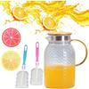 Fycooler Brocca d'acqua in vetro con coperchio, caraffa in vetro borosilicato da 1,8 l, per acqua calda/fredda, succhi di tè freddo, pimms e picnic, con 2 sottobicchieri in silicone e 2 pennelli