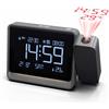 PASIVOLE Orologio Proiezione Digitale con Regolazione Messa a Fuoco per Camera da Letto - Proiettore Girevole 180°, Sincro Oraria Bluetooth, Doppia Sveglia, Data, Temperatura, Dimmer 4 Livelli, Snooze