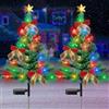 Fohil Albero di Natale con Luci Solari per Esterni, 2 Pezzi 85cm Alberi di Natale con Addobbi Natalizi, Luci Albero di Natale con 60LED, Luci di Natale Decorazioni Natalizie per Esterno Giardino