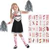 Raveparty Costume Cheerleader Zombie Bambina, Set Vestito Cheerleader Zombie con Trucco, Sangue Finto, Tatuaggi Halloween Vestito Cosplay per Halloween Carnevale (XL