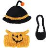 Goktvai Costume di Halloween per Bambole, 17 cm Vestiti di Peluche Carini con Cappello Tuta da Zucca e Borsa Nera per Collezionisti (Bambole Non Incluse)
