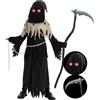 Spooktacular Creations Costume unisex da bambino con occhi luminosi, Tristo Mietitore, costume da fantasma marrone per costume di Halloween da fantasma inquietante