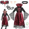 Mecctuck Costume da vampiro da bambina, 6 pezzi, costume da vampiro, costume gotico con collana, zanne da elfo, orecchie da vampiro vittoriano, costume da vampiro per Halloween, carnevale, cosplay, feste