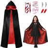 O-Kinee Mantello Vampiro Halloween,120CM Mantellina Vampiro Reversibile Rossa e Nera,Bambini Adulti Uomo Donna Capo con Cappuccio, Tatuaggi Temporanei, Protesi Dentarie, Capsule di Sangue