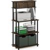 Furinno TURN-N-TUBE supporto per stampante, supporto per stampante a 5 livelli con ripiano portaoggetti e armadietto chiuso, per ufficio in casa, noce marrone