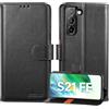 Lensun Cover per Samsung Galaxy S21 FE 5G, Custodia in Vera Pelle Antiurto [RFID Blocking] Libro con Portafoglio Chiusura Magnetico Flip Custodie Cuoio per Samsung S21 FE - Nero